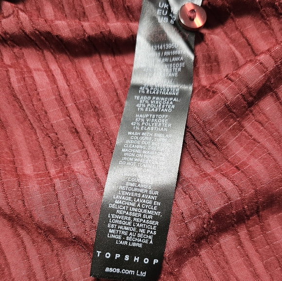 TOPSHOP Berry Textured Panel Flared Long Sleeve Blouse Size 8 - Picture 5 of 9